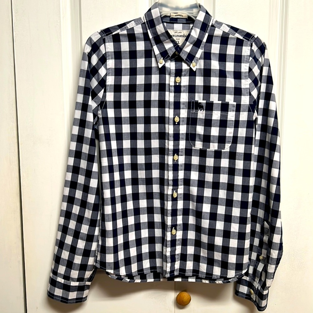 Abercrombie Muscle Blue White Plaid Pocket Long Sleeve Shirt Size XL Kids